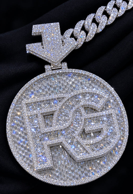 GRA Certified Custom Mosaic Setting Pendant w/ Outer Emerald Cut Diamonds